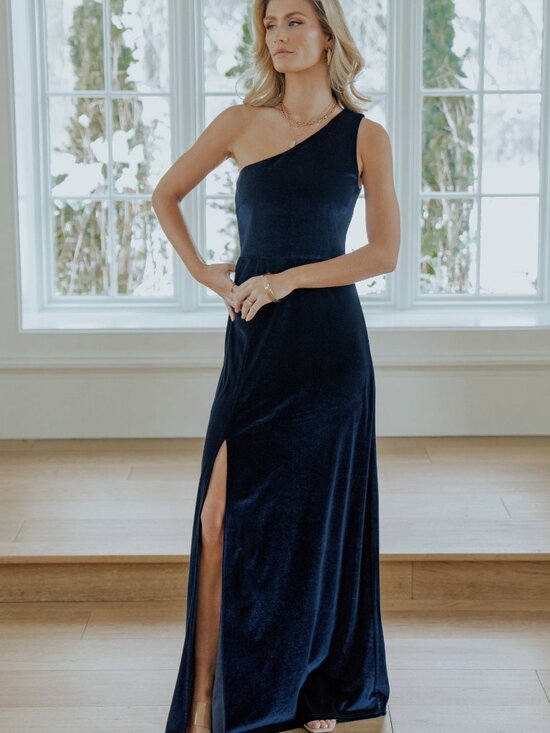 Baltic Born Dresses & Skirts - Baltic Born Tatiana Velvet One Shoulder Maxi Dress | Navy Size L